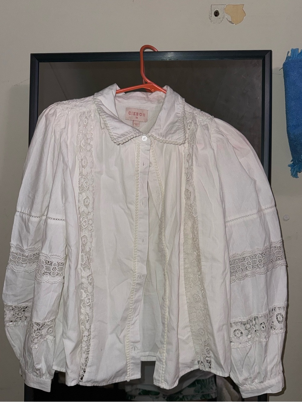CIEBON White Lace-Trim Button Front Blazer